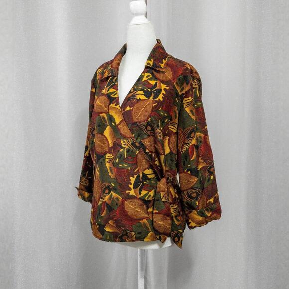 90s foliage crossover wrap blouse - Picture 2 of 6